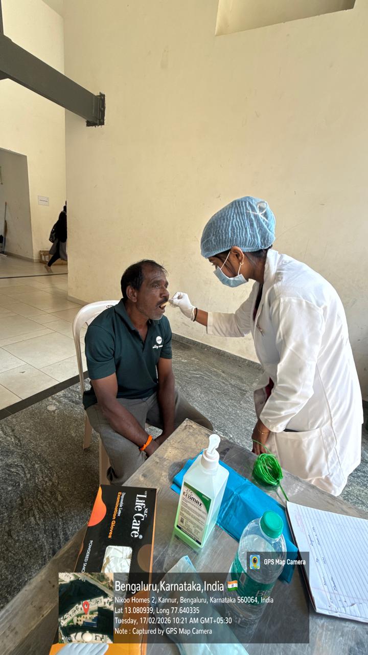 Dental professional examining a patient