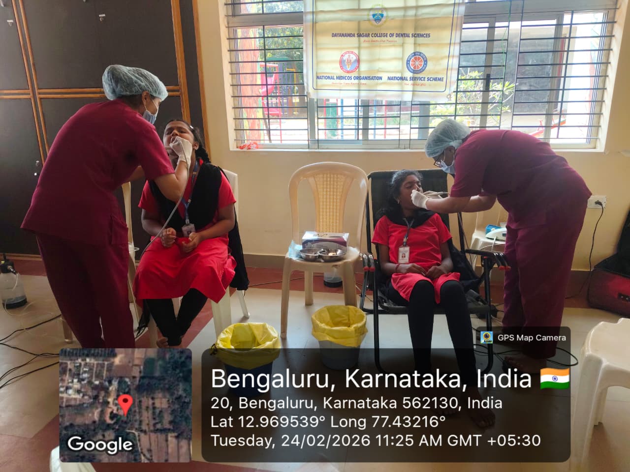 Group photo of the dental team at Srishti Special Academy