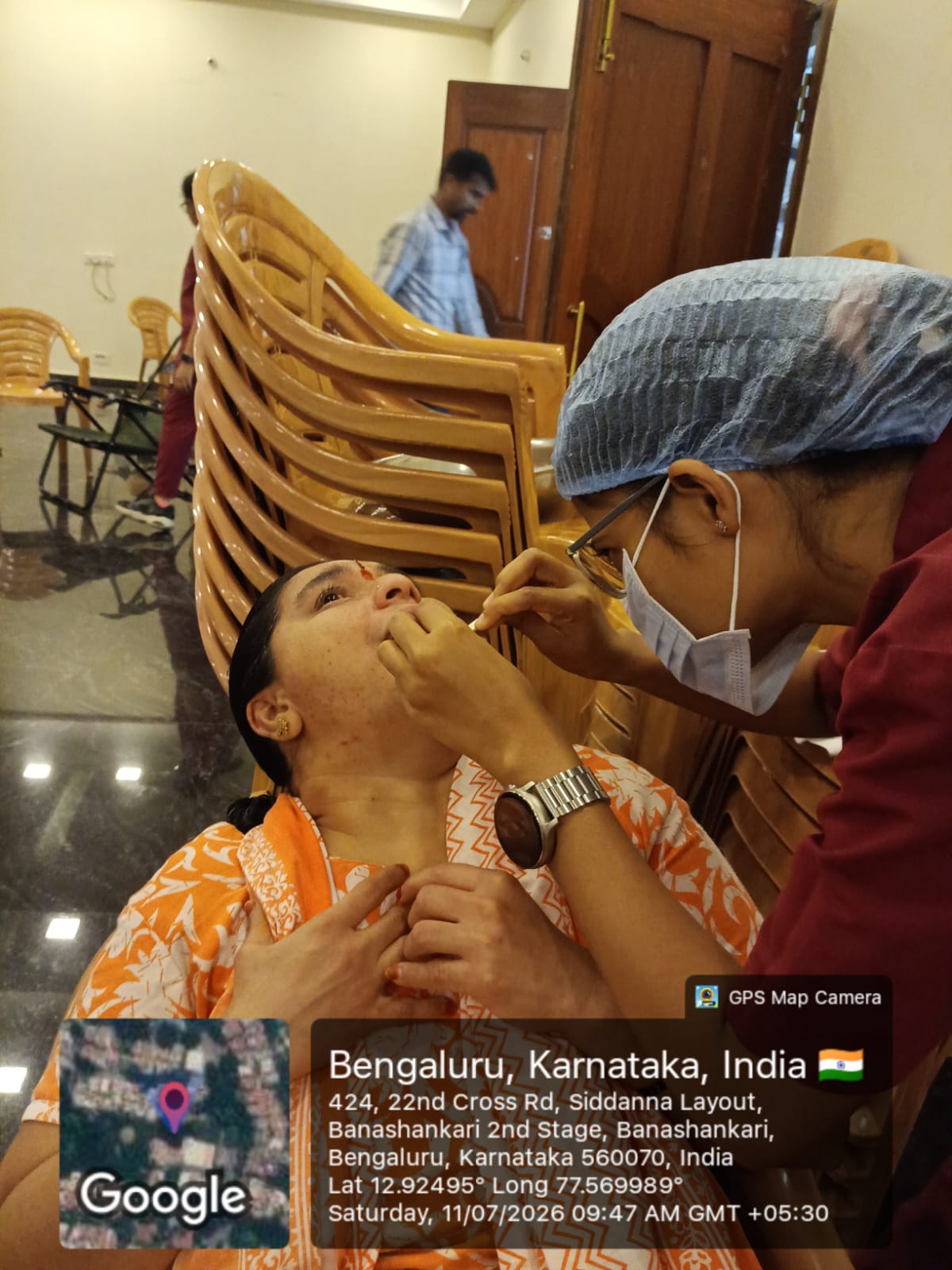 Patient receiving a dental check-up from a dentist