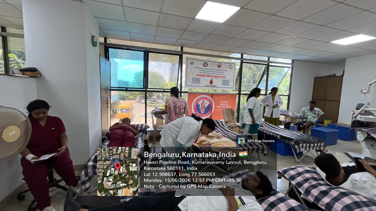 Blood donation in progress at the camp