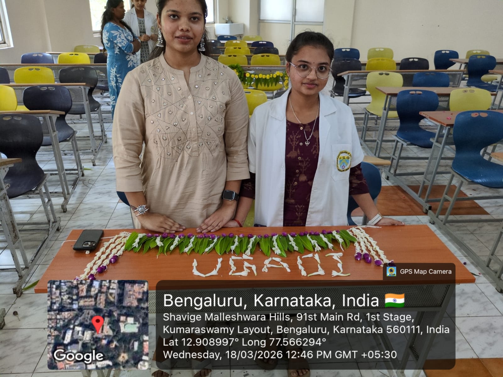 Participation by students showcasing floral Ugadi craft