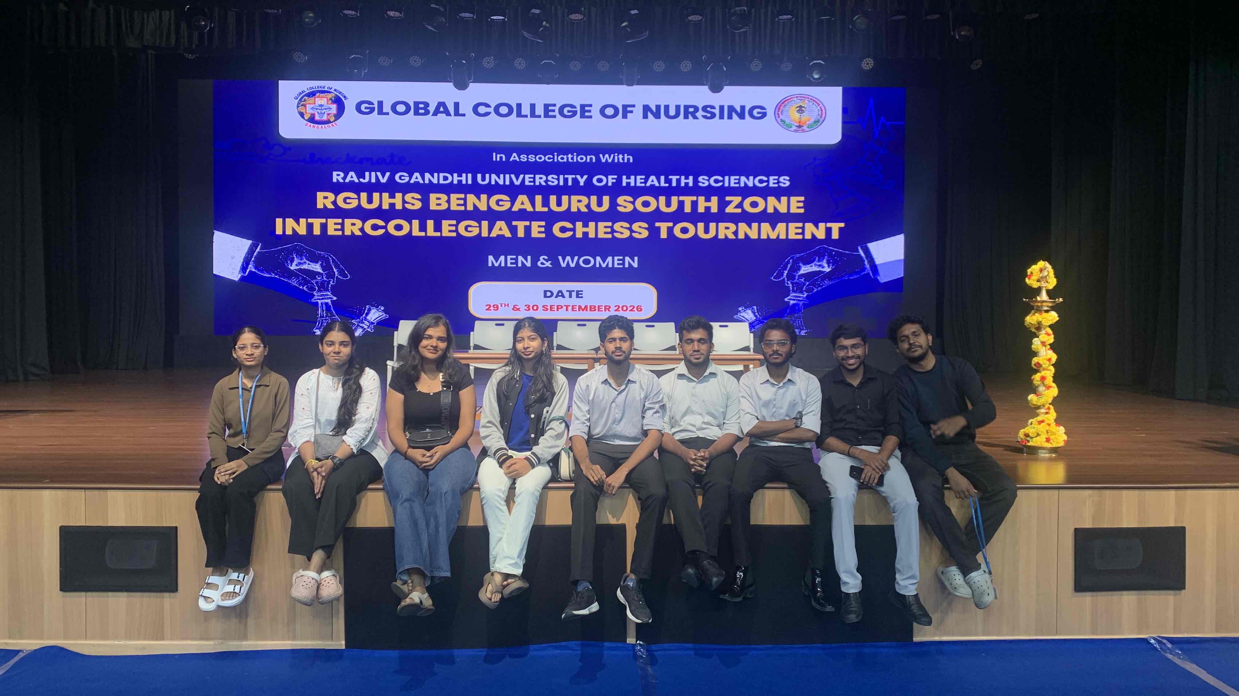 Women participants in action during the intercollegiate chess tournament match